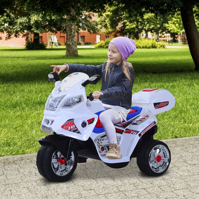 Chipolino - Moto électrique Enfant Police - 3 Roues, 3 Km/h, Phares, Musique - Pour 2-5 Ans (jusqu'à 25 Kg) - Blanc/bleu