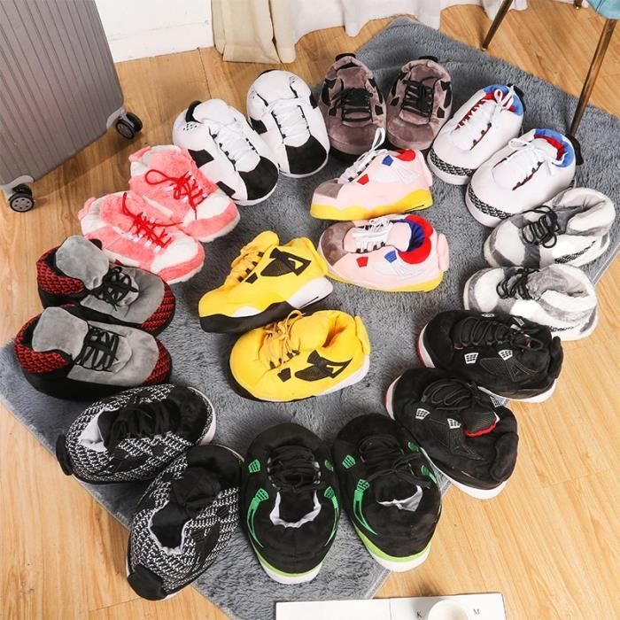 Knuffis Chaussons Sneaker Peluche Hiver - Pantoufles Baskets Confortables Femme Homme 36-45