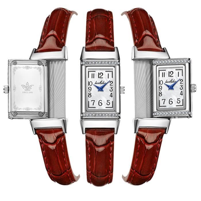 SHARPHY Montre femme de marque diamant cadran rectangulaire