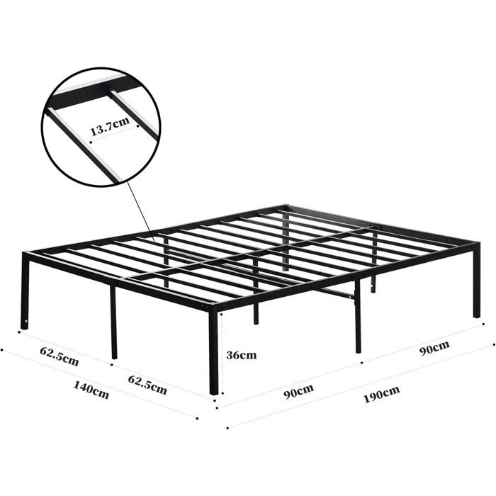 Cadre De Lit Métal 160x200 Cm Avec Sommier Lattes Intégré - Hauteur 48 Cm, Espace De Rangement, Pour Adolescent Ou Adulte (blanc)