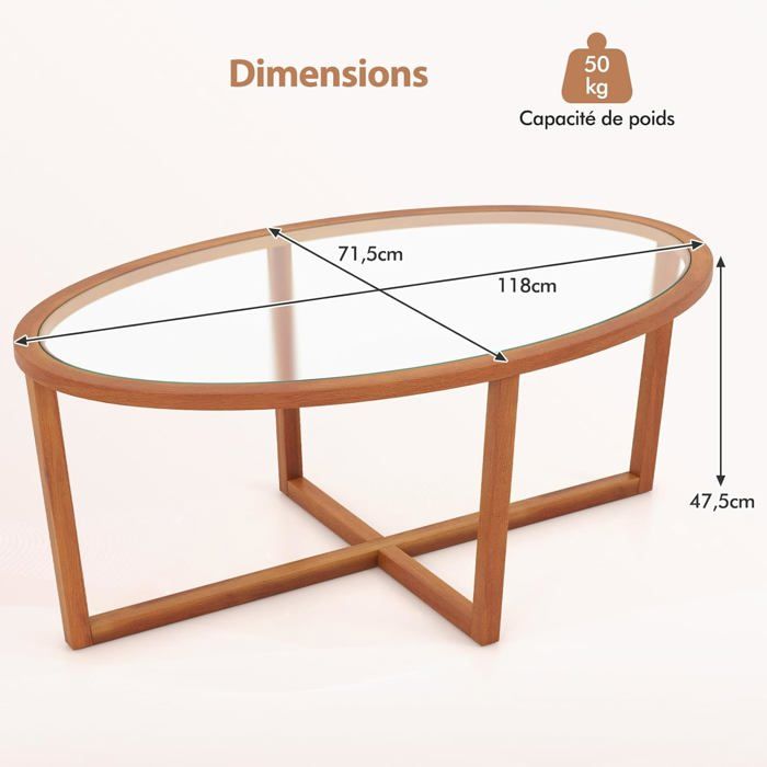 Table Basse Bateau Doris De Terre-Neuve – Verre Trempé Ovale, Pin Blanc