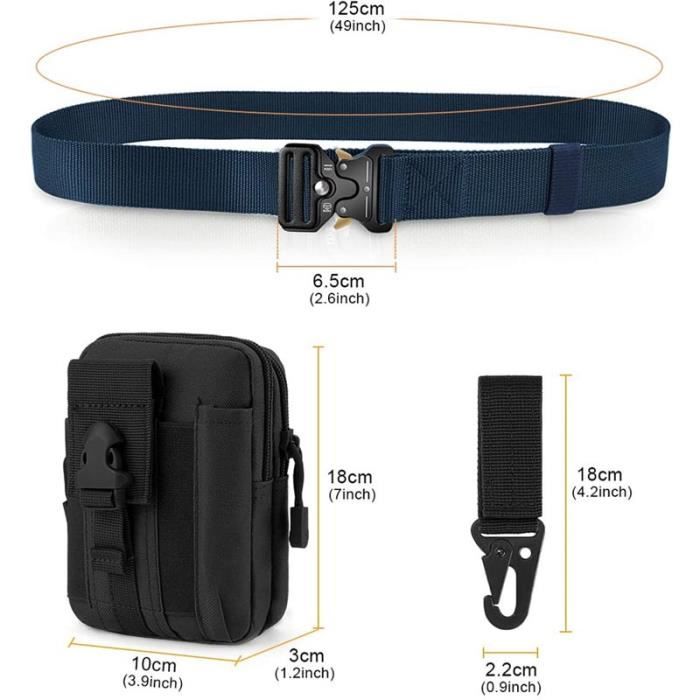 Ceinture Tactique Réglable OMORC En Nylon Militaire Avec Poche Et Crochet MOLLE - Noire