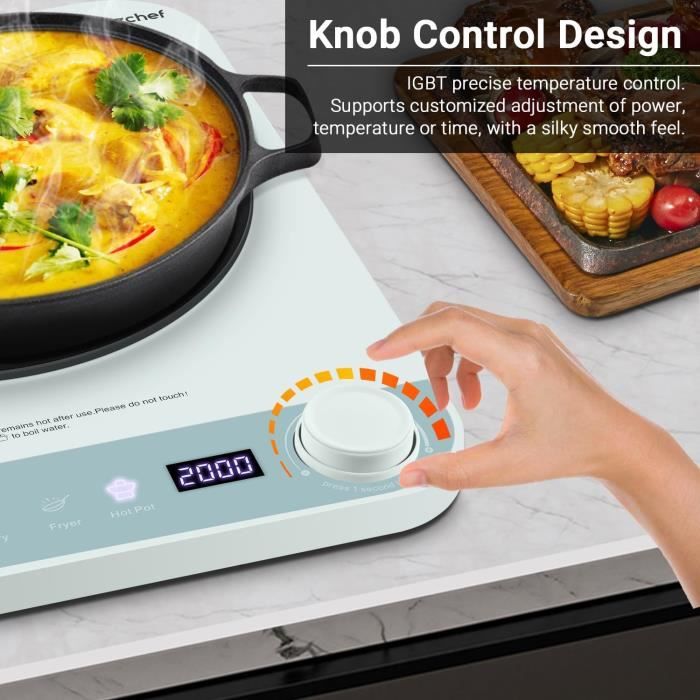 Plaque à Induction 3500W – 1 Foyer, Verre Microcristallin, 10 Niveaux Température + Minuterie 24h – Pour Casseroles 12-30cm (Argent, Bleu, Noir)