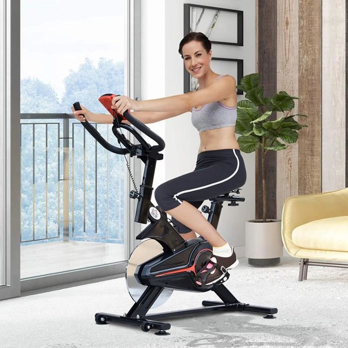 Homcom V/élo dappartement Cardio v/élo Biking /écran LCD Multifonction Selle et Guidon r/églable Volant inertie 5 Kg Noir Rouge
