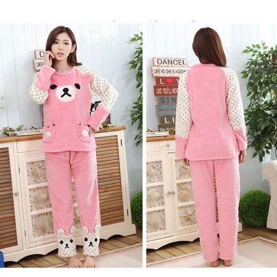 chaud et doux Confortable SANJIANG Ensemble de pyjama en polaire corail pour homme et femme
