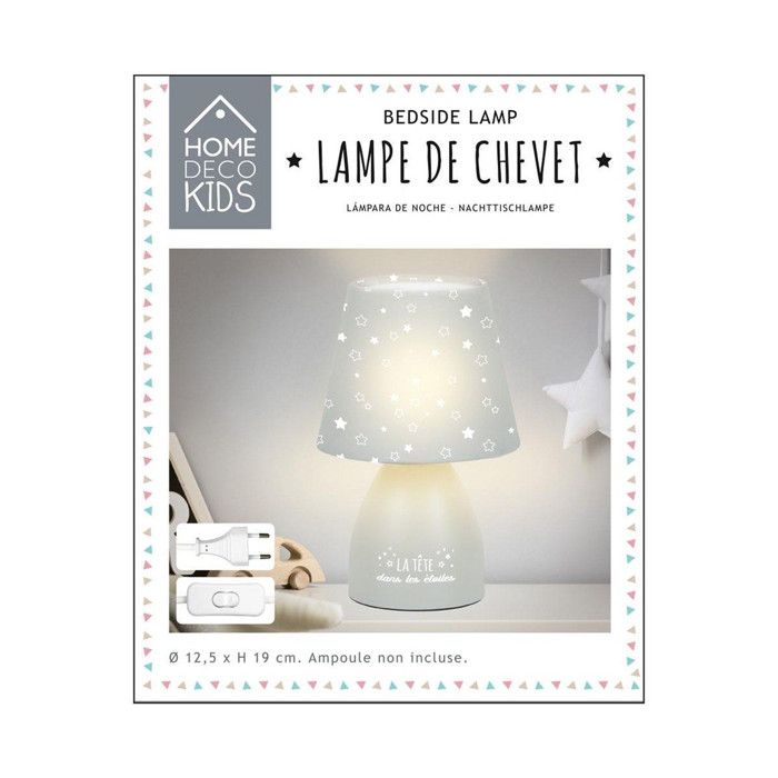 Lampe De Chevet Enfant étoiles - 19 Cm De Haut, Métal Gris, Inscription "La Tête Dans Les étoiles" - 13
