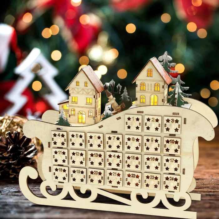 Calendrier De L'Avent En Bois 2025 – 24 Tiroirs Réutilisables Avec LED, Déco Compte à Rebours Noël, Cadeau Adulte Enfant