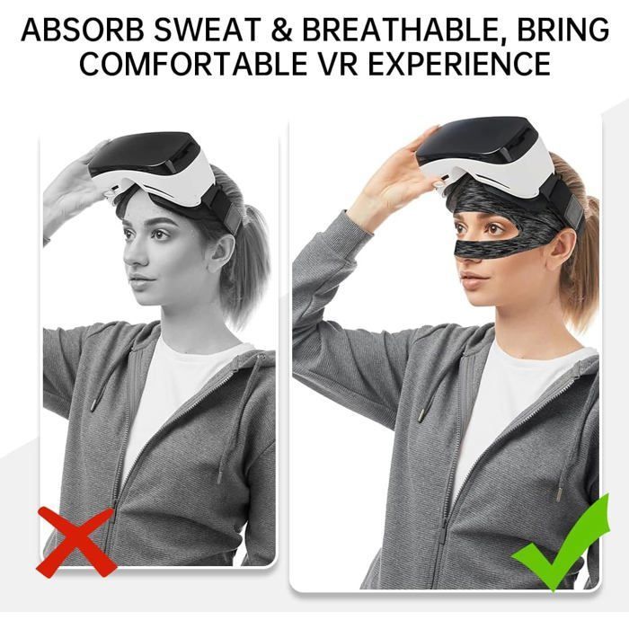 Lot de 2 Bandeaux Anti-Transpiration pour VR Eye Mask - Taille Réglable - Évacuation de l'Humidité - Pour Jeux de Réalité Virtuelle Oculus Quest 2 Go, HTC, PS (Bleu Gris Lot de 2 Bandeaux Anti-Transpiration pour VR Eye Mask - Taille Réglable - Évacuation de l'Humidité - Pour Jeux de Réalité Virtuelle Oculus Quest 2 Go, HTC, PS (Bleu Gris