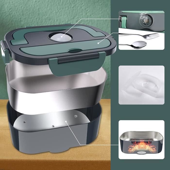 Nulmvic Gamelle Chauffante Électrique 1,8L 90W: Lunch Box Chauffante Électrique 12V/ 24V/ 220V Boîte Chauffante Repas 304 Acier Inoxydable pour Voiture Camion Bureau