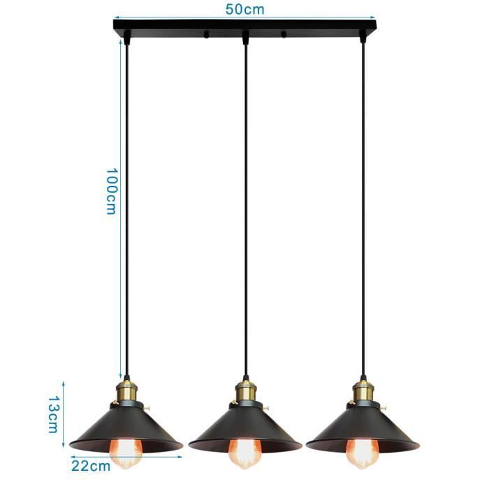 Lustre Suspension Industrielle Cage Rétro IDEGU – 3 Lampes E27, Métal Noir 20 Cm, Style Vintage Pour Salon Cuisine