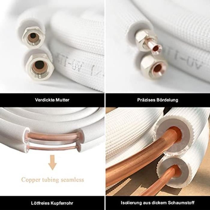 Tubes Cuivre Climatisation Gaz R410a Kit Tubes Cuivre Pré-isolés Climatisation Split - 1/4'' 1/2'' - 2m Pour R32, R410A, R407C Climatisation à Gaz Liaison Frigorifique 1/4 3/8 10m - 9
