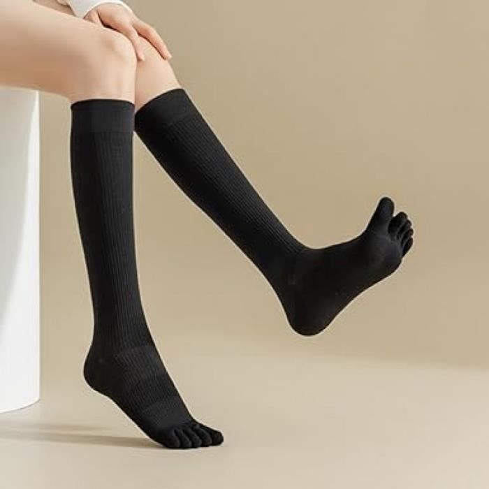 Chaussette a Doigts Femme Chaussettes Orteils Separes de Sport en Coton Chaussettes Hautes Montantes Femme Chaussettes de Genoux Lo black Cdiscount Pret a Porter