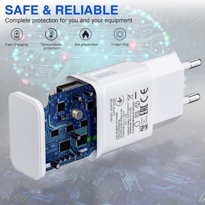 Pack De 5 Chargeurs Muraux USB Double Port 2.1A - Charge Rapide Pour IPhone Et Android, Blanc