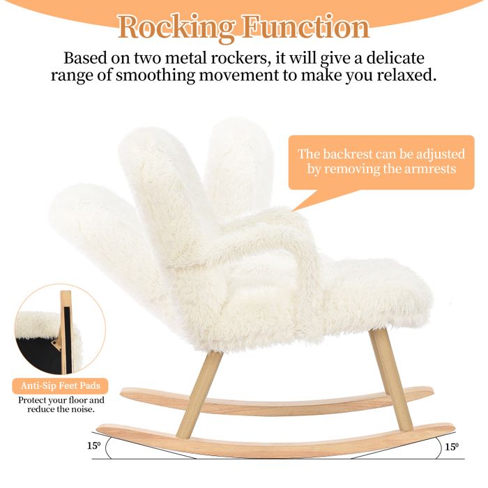 Fauteuil Chaise à Bascule Rocking Chair Avec Repose-pieds Relaxation Design Rustique En Bois De Bouleau Blanc Et Tissu V 87104244