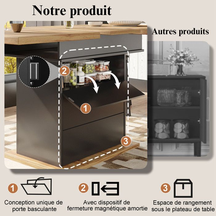 Table à Manger Extensible 110-140×80×76 Cm | Table De Cuisine - Avec 3 Niveaux De Rangement Et 1 Porte Naturel Noir 97311004 Table à Manger Extensible 110-140×80×76 Cm | Table De Cuisine - Avec 3 Niveaux De Rangement Et 1 Porte Naturel Noir 97311004