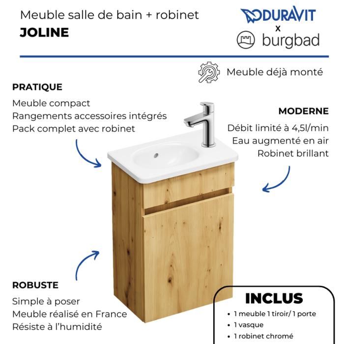 Joline Che Pack meuble suspendu lave-mains BURGBAD Joline chêne + Robinet lave ...