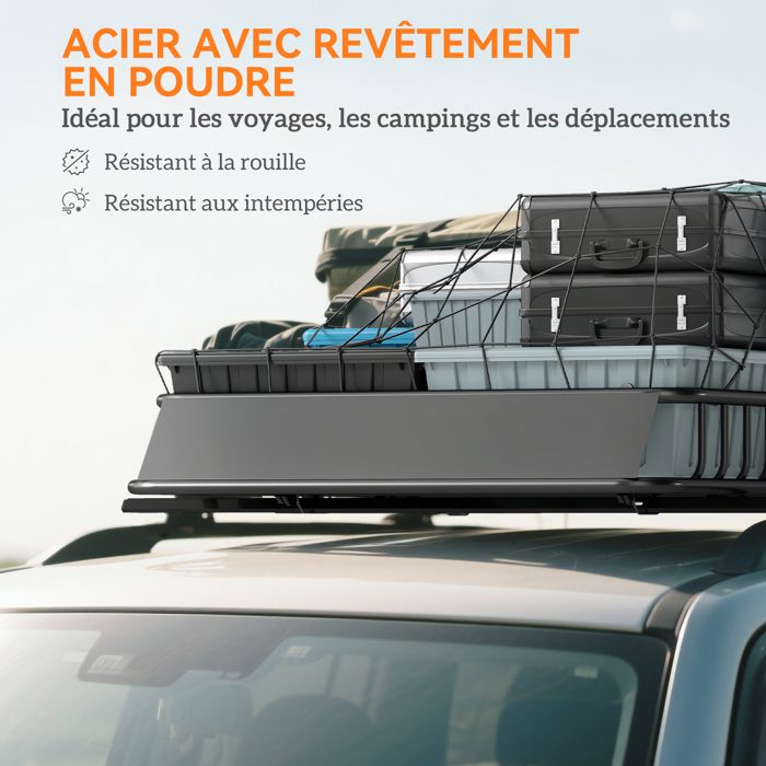 RELAX4LIFE Panier De Toit Voiture 110kg - 120x98x16,5cm, Acier, Noir, Pour Barres De Toit - 6