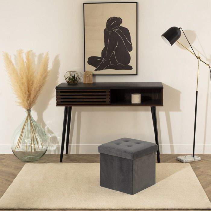 Pouf pliant double Tess gris foncé en velours - Atmosphera