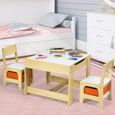 COSTWAY Ensemble Table et 2 Chaises en Bois pour Enfant Table d’activité pour Chambre d’Enfants avec Espace de Rangement -0