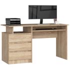 Bureau d'ordinateur AKORD CLP Chêne Sonoma 135 cm 3 tiroirs façade Chêne Sonoma 2 étagères 135x60x77 cm