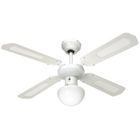 Ventilateur de plafond réversible FARELEK BALI - Ø 107 cm, 4 pales blanches / cannées blanches + éclairage - 112420