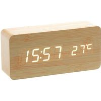Horloge Réveil Alarme Digital LED en Bois Imitation Thermomètre Température USB AAA_BR