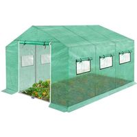 HENGMEI Serre de jardin tunnel Green House Kit 4.5x2x2m avec porte à fermeture éclair enroulable et fenêtres, vert