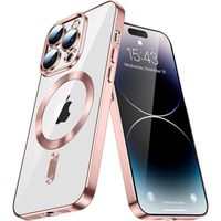 Coque MagSafe pour iPhone 15 pro max  avec Bords Chromés et Caméra Protégée rose