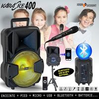 Karaoké Enfant comprenant 1 ENCEINTE + 1 MICRO + 1 PIED - BLUETOOTH USB/SD BATTERIE intégrée PA DJ SONO MIX LED LIGHT