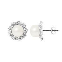 PERLINEA - Boucles d'Oreilles - Corolle Perles de Culture d'Eau Douce Blanc Naturel - Argent 925 Millièmes - Bijoux Femme