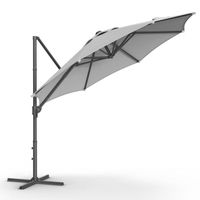 Parasol de Jardin 300 cm, UPF 50+, Pivotant à 360°, Inclinaison Fluide, Manivelle, avec Base en Croix, Gris Tourterelle