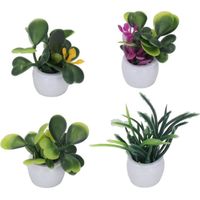 VINGVO Plantes en pot miniatures 4 pièces maison de poupée plante en pot Miniature fleur artificielle petit bonsaï pour 1:12