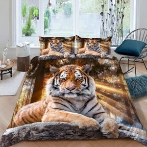 HOUSSE DE COUETTE SEULE Parure de lit Tigre dans forêt sous soleil 150*200