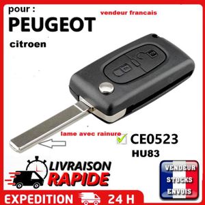 Porte-clés sans lame compatible avec Peugeot 207, 307 et 308 avec 1 Maxell  Cr1620 Batterie, Télécommande de phare antibrouillard à 2 boutons pour clé  de voiture