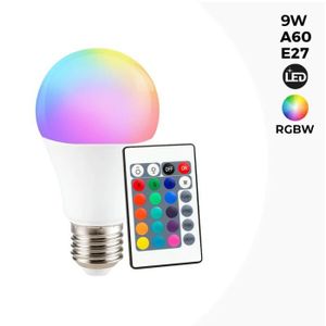 AMPOULE - LED Ampoule LED RGBW A60 E27 9W avec télécommande - Blanc Chaud