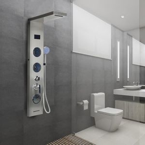 Salon de Beaut/é Gymnase Acier Inoxydable avec /Éclairage /à LED Violet//Commande de Thermostat//Douches /à main//Jet de Massage Colonne de Douche pour Salle de Bain 136 x 22 x 45cm, Argent H/ôtel