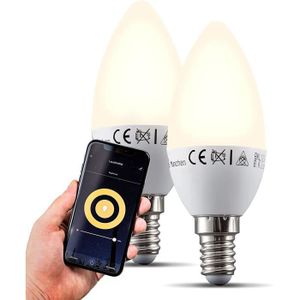 AMPOULE INTELLIGENTE AMPOULE INTELLIGENTE lot de 2 ampoules connectées LED E14, 5,5W, 470Lm, blanc chaud 2.700K, dimmables, commande vocale par App, iO