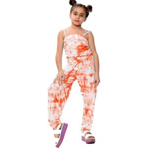 COMBINAISON Enfants Filles Jumpsuit Tie Dye Néon Orange Imprim