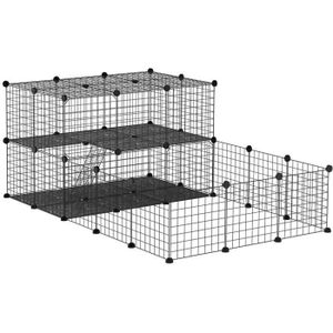 PARC PawHut Enclos pour petits animaux parc pour chiot clôture pour animaux domestiques modulable DIY 47 panneaux noir