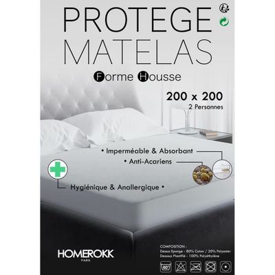 Protège matelas forme drap housse Aster imperméable 200x200 cm 1 face coton  et 1 face polyuréthane (lot de 6)