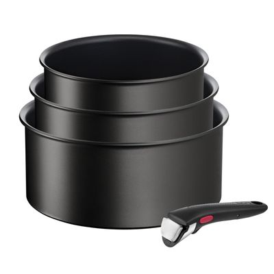 Tefal Ingenio Lot de 4 pièces, Casseroles 16/18/20 cm + 1 poignée amovible, Induction, Acier inoxydable, Empilable, Gain de place, Fabriqué en Chine, Preference On L898S334 - Comparer avec