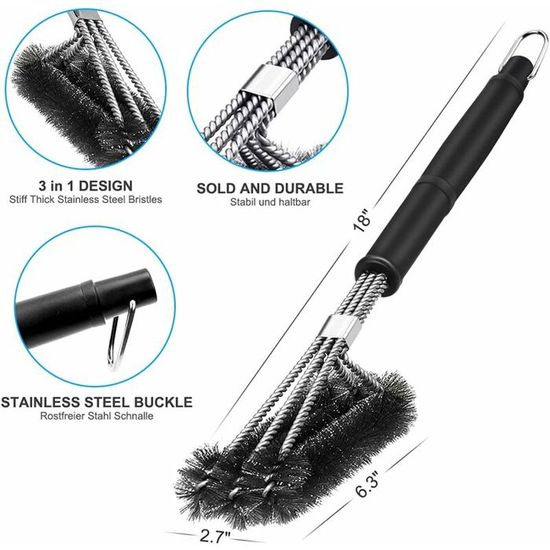 Brosse De Nettoyage Pour Barbecue - 45,7 Cm, Poils Acier Inoxydable + 2 Brosses Silicone - Nettoyage Facile - 1