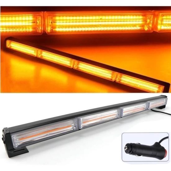 Générique 2 pcs Barres Lumineuses LED Orange 12V 24V 36W Feux d'Avertissement 16cm 12 Modes d'Éclairage Flash Clignotant Stroboscopique d'Urgence Feux de Penetration Prise Allume-cigare