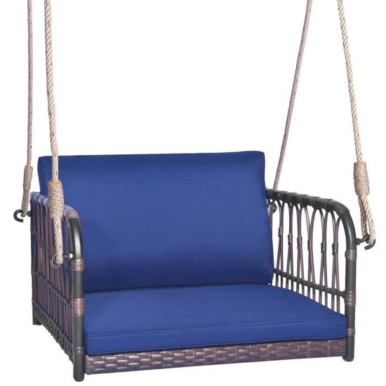 Ensemble Fauteuil œuf + Ottoman COSTWAY - Support 205 Kg - Rotin PE - Dimensions 110x82x145 Cm - 2