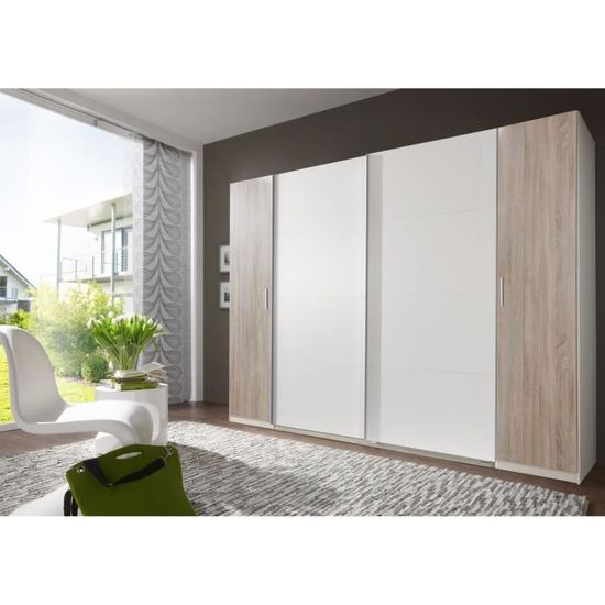 Armoire Adulte Design 4 Portes Coloris Blanc Chene Clair Filippa