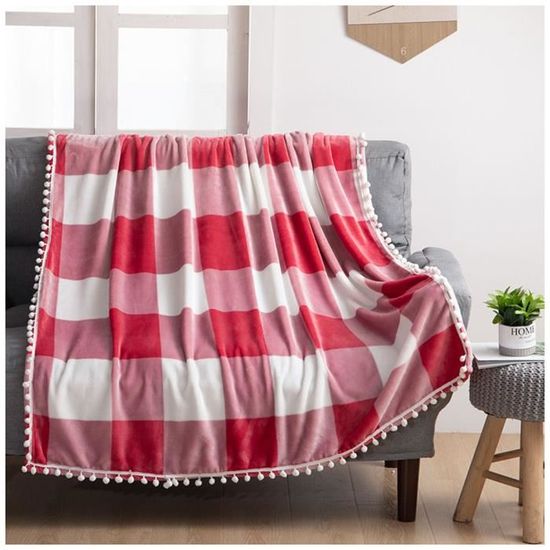 Couverture à carreaux de Noël Jeté de Canapé Blanket pour Sofa Fauteuil Idée Cadeau Couvertures en Peluche rougeSL 150*200CM