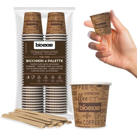 Baciato Caffè 500 Petits Gobelets en Papier 65ml Mini Gobelets Jetables Biodégradables