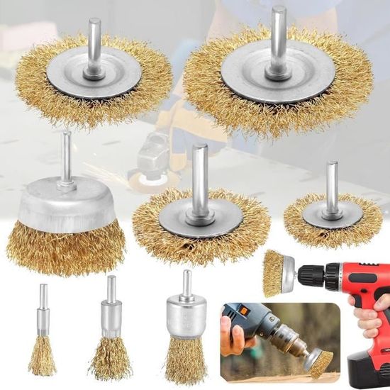 COSMEVIVI Kit 5 Outils De Polissage Brosse Métallique Dorée Pour Outils Rotatifs - Meule Affûtage Et Nettoyage