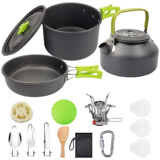 Kit de casseroles camping - 14 pièces - Aluminium anodisé