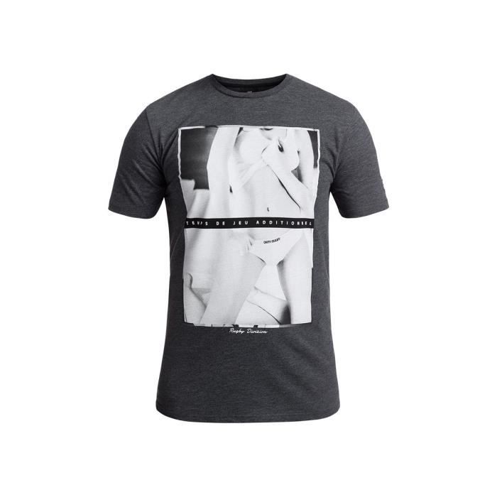 RUGBY DIVISION - Tee shirt manches courtes TEMPS DE JEU gris chiné 100% coton